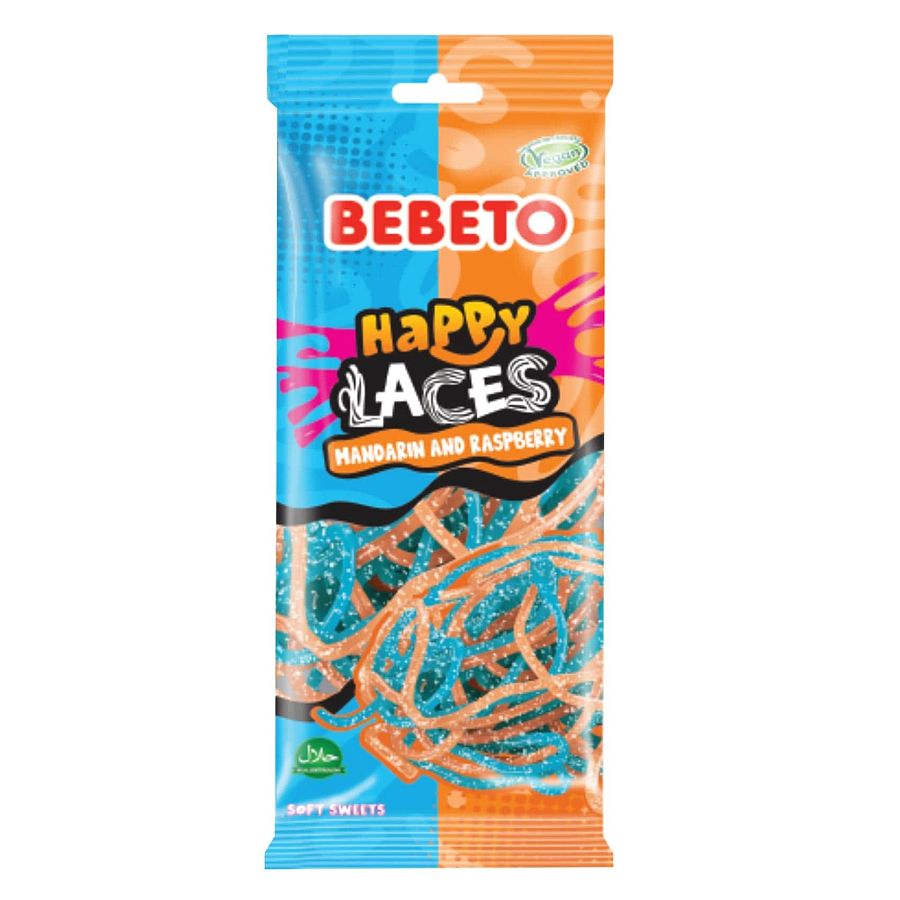 Bebeto Import Happy Laces Mandarin Raspberry  2.65oz 12ct Tray