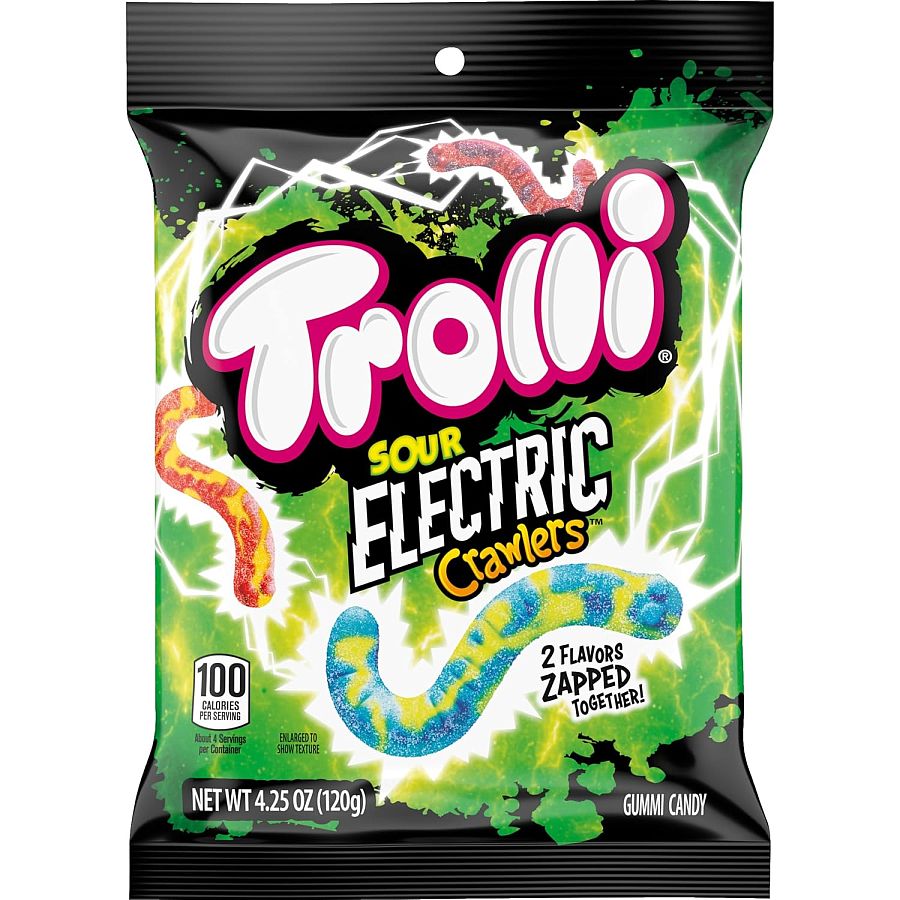 Trolli Sour Electric Crawler Gummy Worms Peg Bag  4.25 oz 12 ct