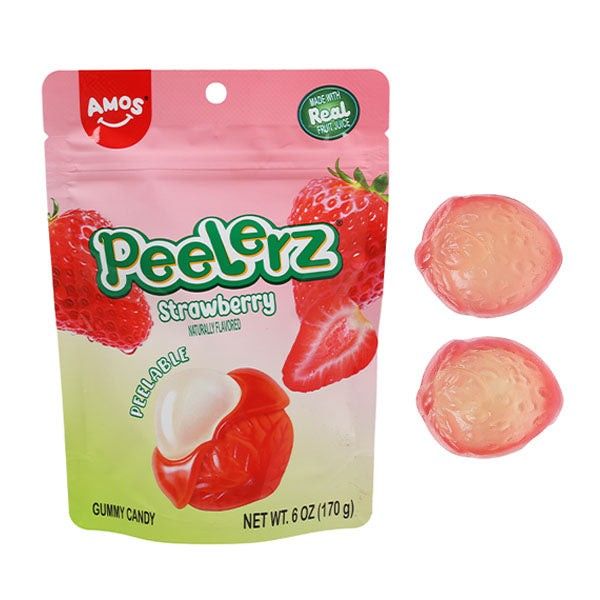 Amos Peelerz Strawberry Gummy Candy 6 oz 12ct