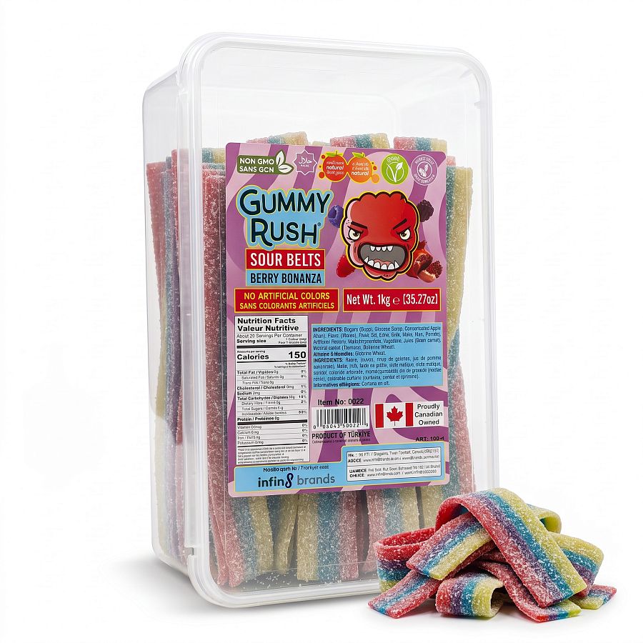 Gummy  Rush Sour Candy Belts Bulk Tub Berry Bonanza  2.2 lb