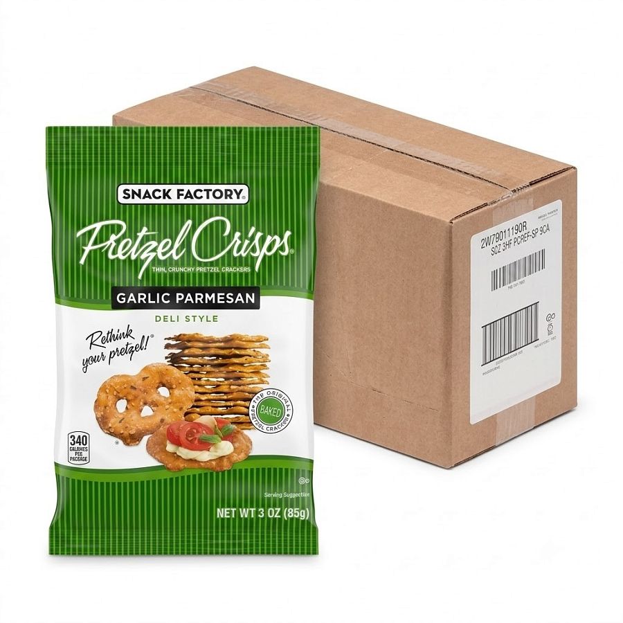 Snack Factory Pretzel Crisps Garlic Parmesan 3oz 8ct Tray