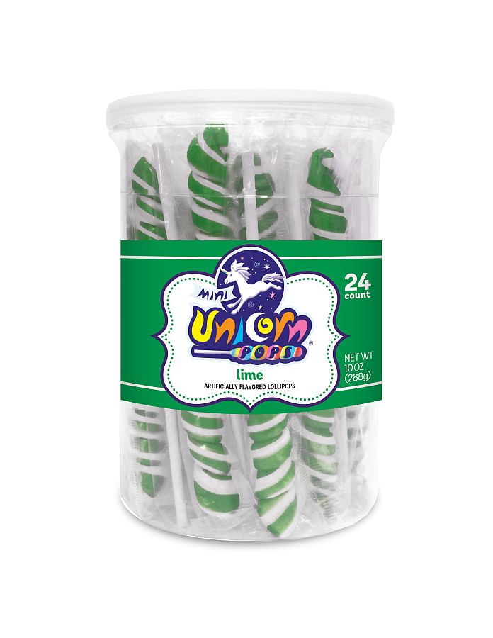Mini Unicorn Pops Spiral Twist Lime Green Lollipop 24 ct 6.5"