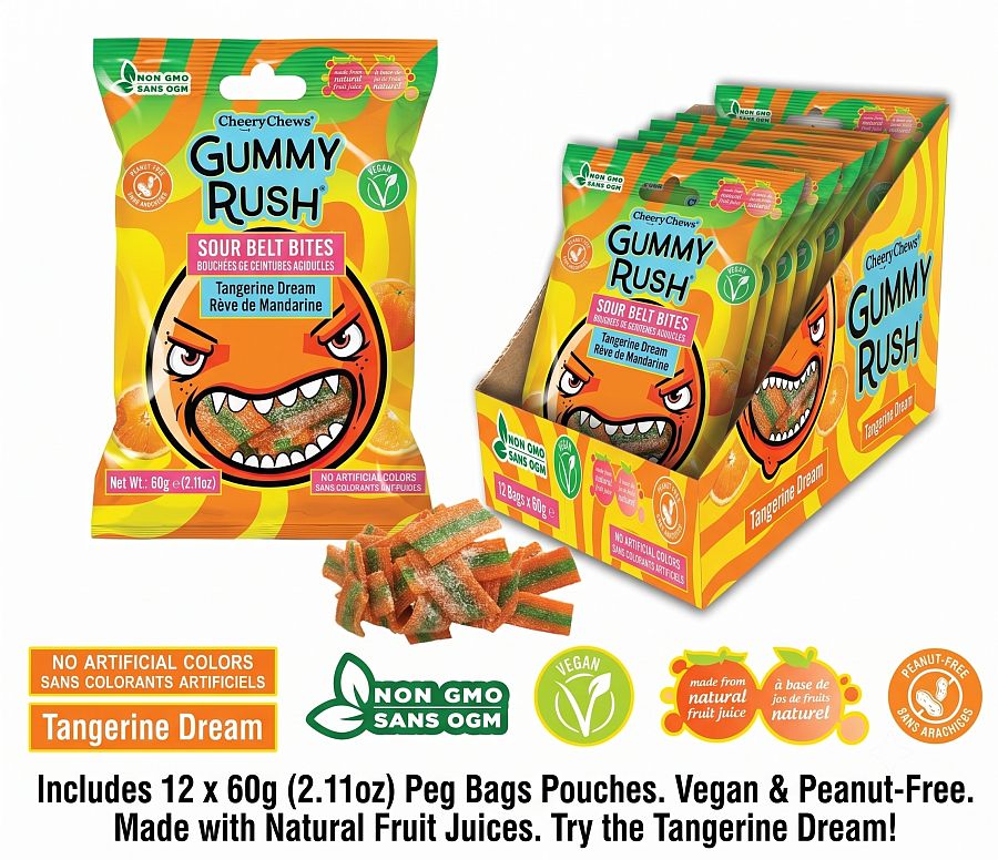 Gummy Rush Mini Sour Belt Bites Tangerine Dream 2.11oz 12ct Tray