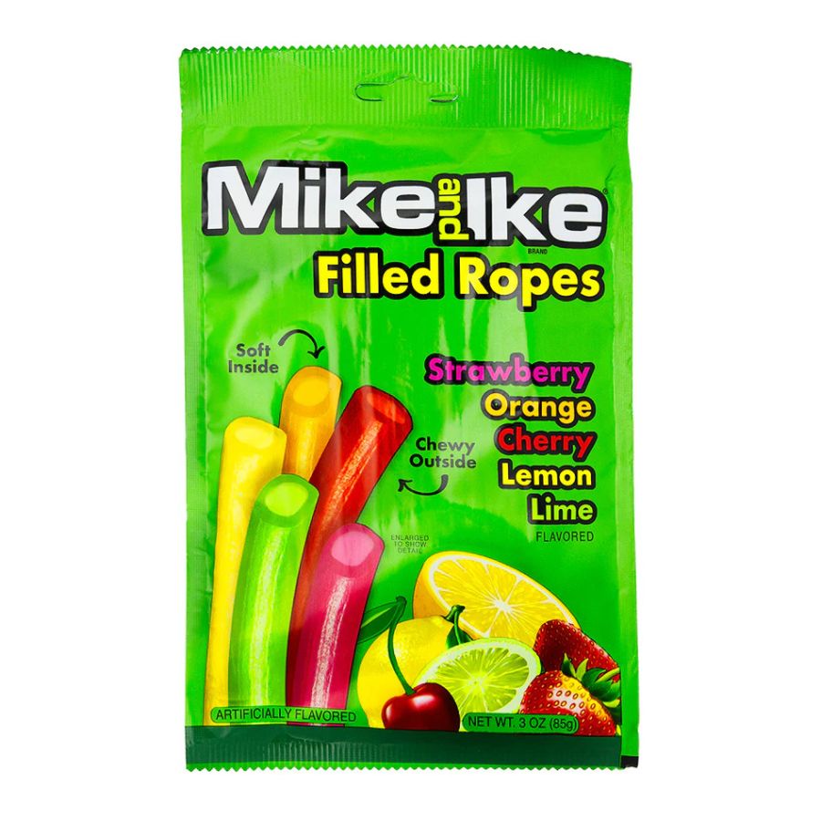 Mike & Ike Filled Candy Ropes Assorted Flavors 3 oz 12 ct peg & tray