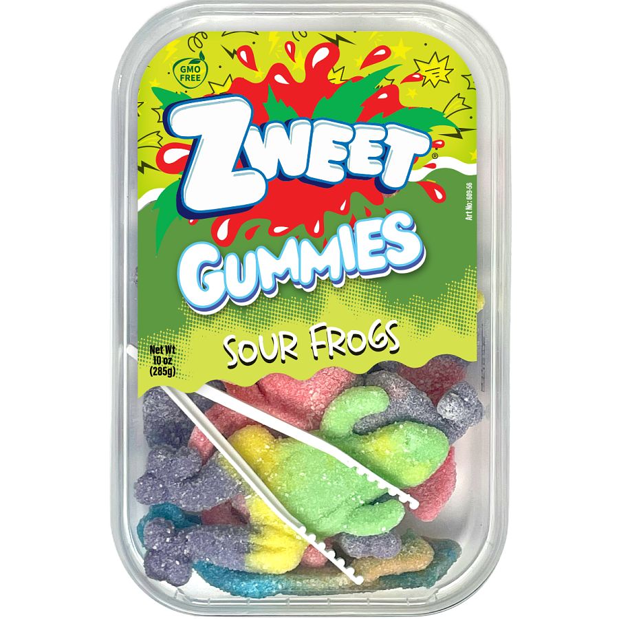 Zweet Gummy Neon Sour Frogs with Tongs 10 oz 6 ct