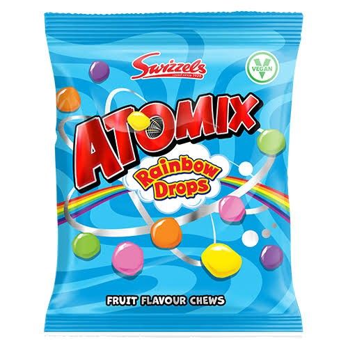 Swizzels UK Atomix Rainbow Drops Chewy Fruit Candy 110g 12ct