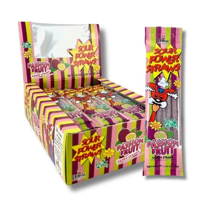 Sour Power Candy Gummy Straws Passionfruit 1.75oz 24 ct