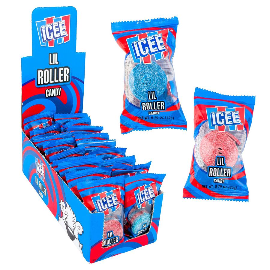 ICEE Lil Roller Candy Sour Belt Cherry Blue Raspberry 18 ct
