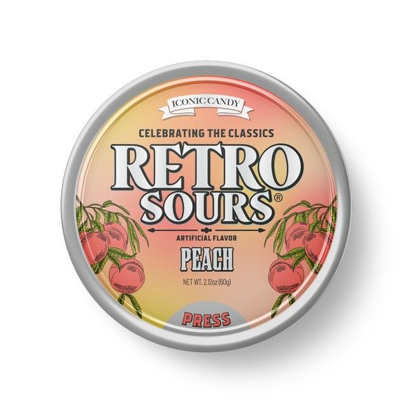 Retro Sours Peach Hard Candy 2.12 oz 8 ct Tray