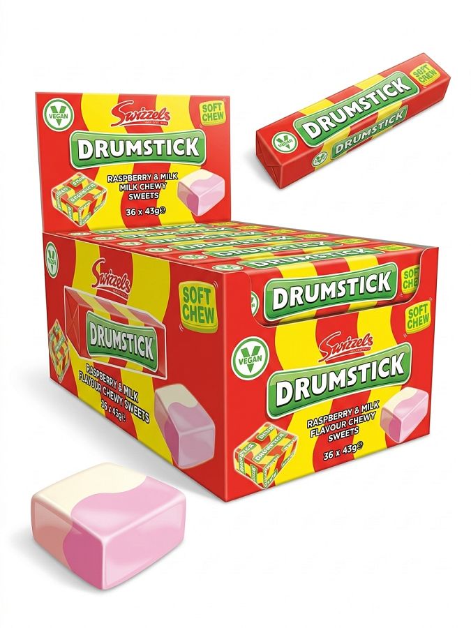 Swizzels UK Import Drumstick Chewy Candy Raspberry Milk 43g 36ct