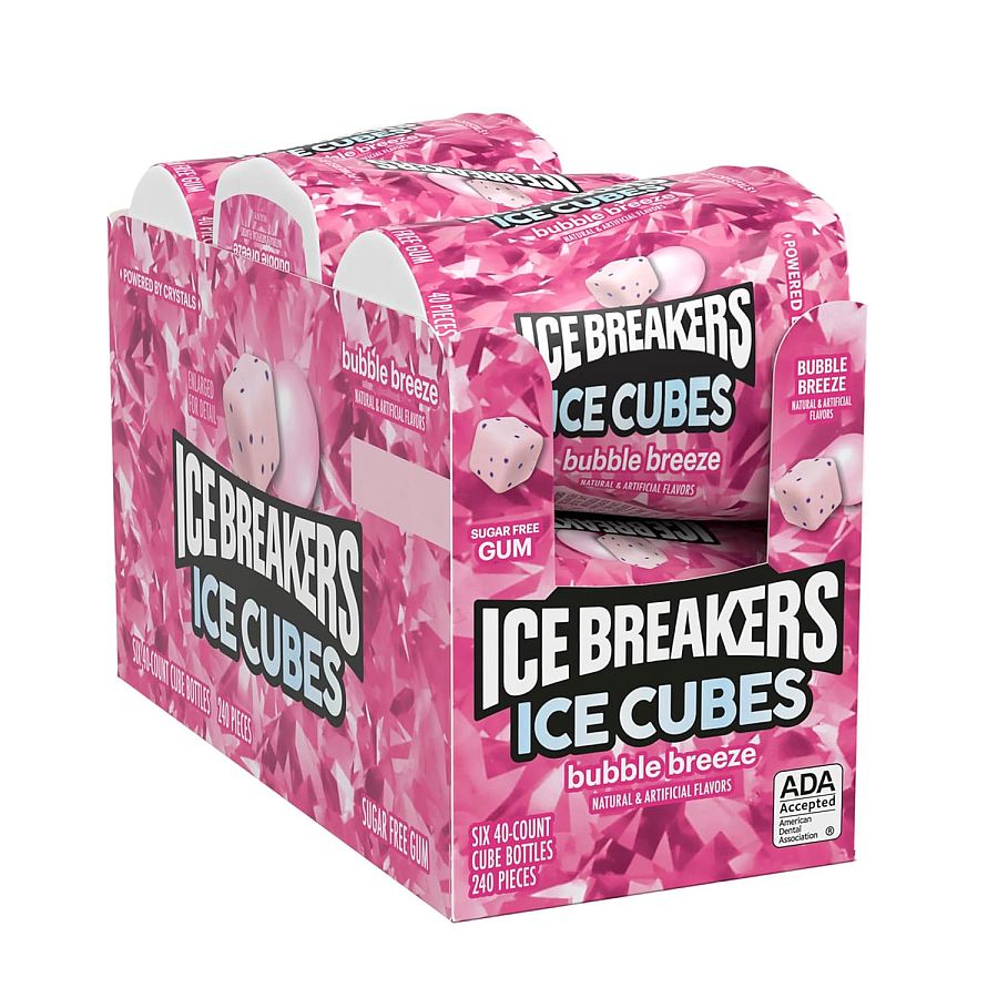 Ice Breakers Ice Cubes Gum Bottle Bubble Breeze 40ct 6 Pack