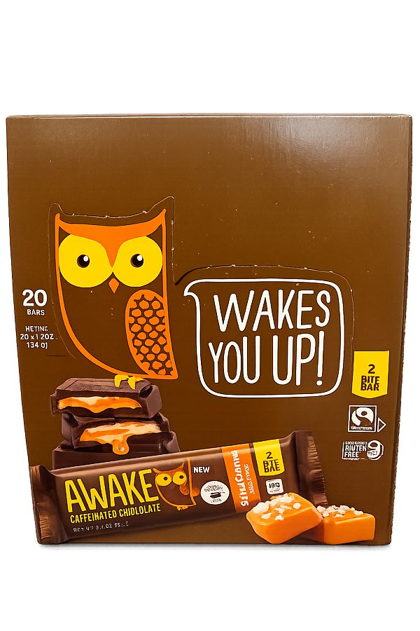 Awake Caffeine Chocolate Bar Dark Sea Salt Caramel 1.2oz 20 ct