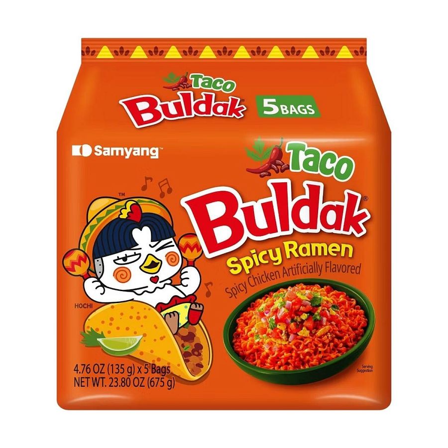 Samyang Buldak Taco Spicy Chicken Ramen Soup 4.76 oz 5 Pack