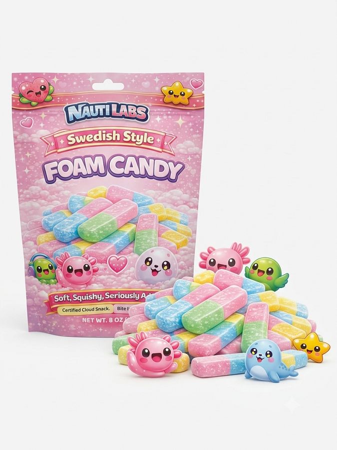 Nauti Labs Swedish Style Foam Cloud Candy Assorted Flavors 8 oz 6 Pack