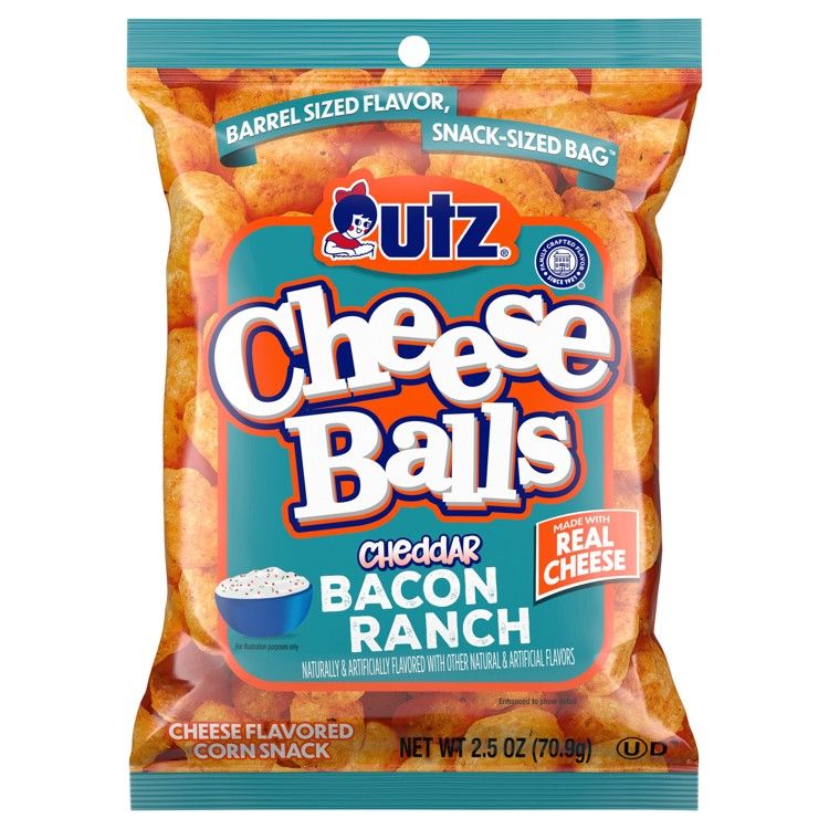 Utz Cheddar Bacon Ranch Cheese Balls Snack Chips 2.5 oz 5ct Tray