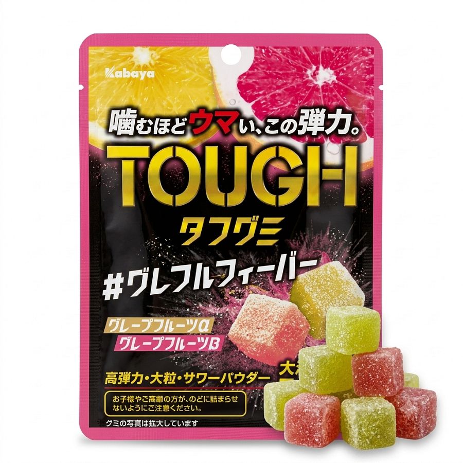 Kabaya Japan Tough Sour Soft Gummy Double Grapefruit 100g 6ct
