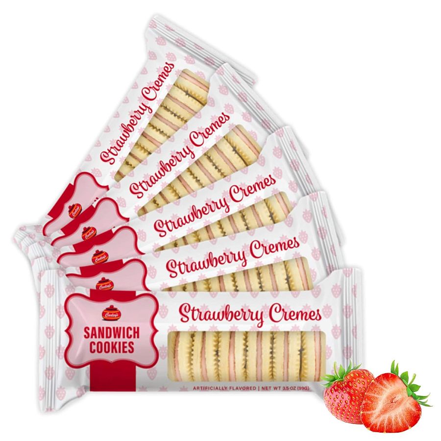 Carleys Strawberry Creme Sandwich Cookies 3.5 oz 12 ct Tray