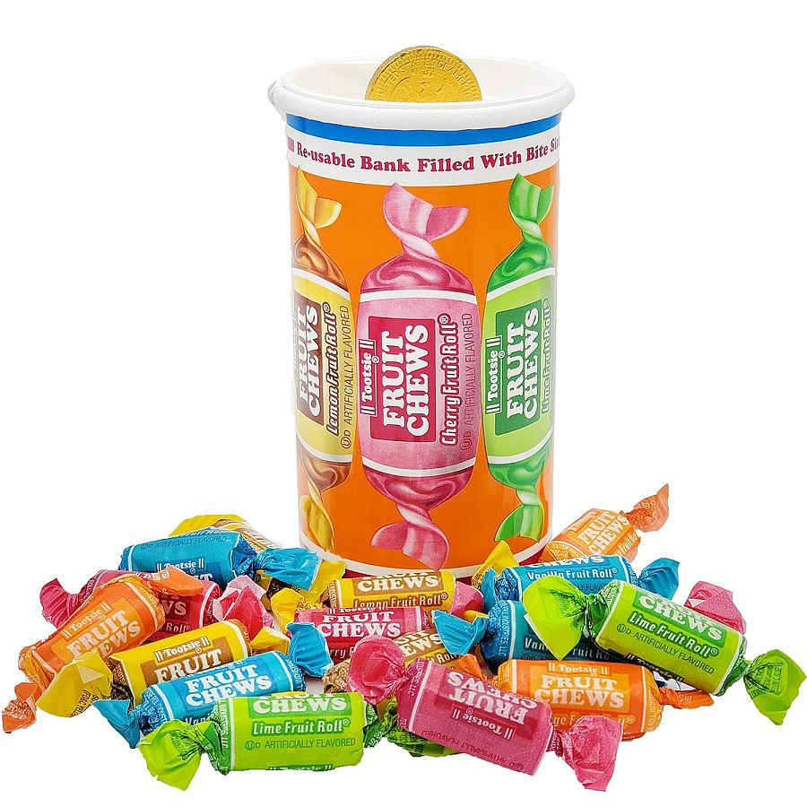 Tootsie Roll Bank FRUIT Filled with Midgees 5.7 oz 7" Pack of 3