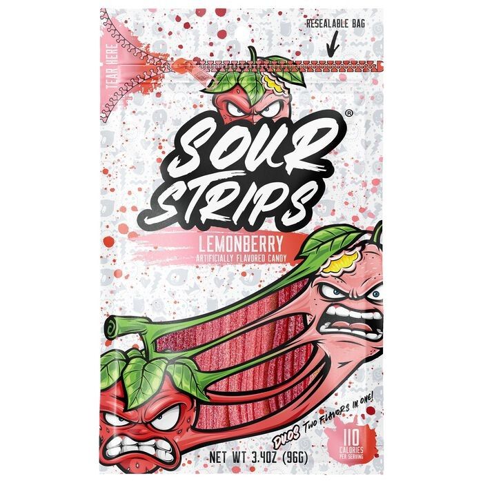 Sour Strips Duo Lemonberry Sour Candy Belt Peg  3.4 oz 12 ct