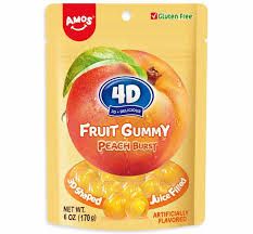 4D Amos Fruit Gummy Peach Burst 12 Ct 6 Oz Standing Bag