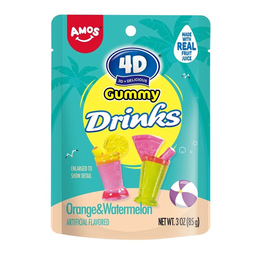 Amos 4D Gummy Drinks Orange & Watermelon 3 oz 12 ct