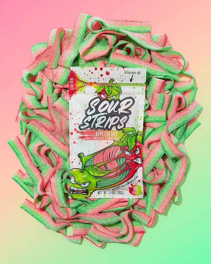 Sour Strips Appleberry Sour Candy Belt Peg  3.4 oz 12 ct