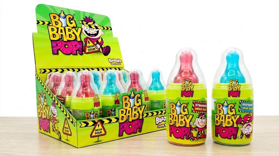 Bazooka UK Big Baby Pop Bottle Lollipop Powder Mega Sour 32g 12 ct