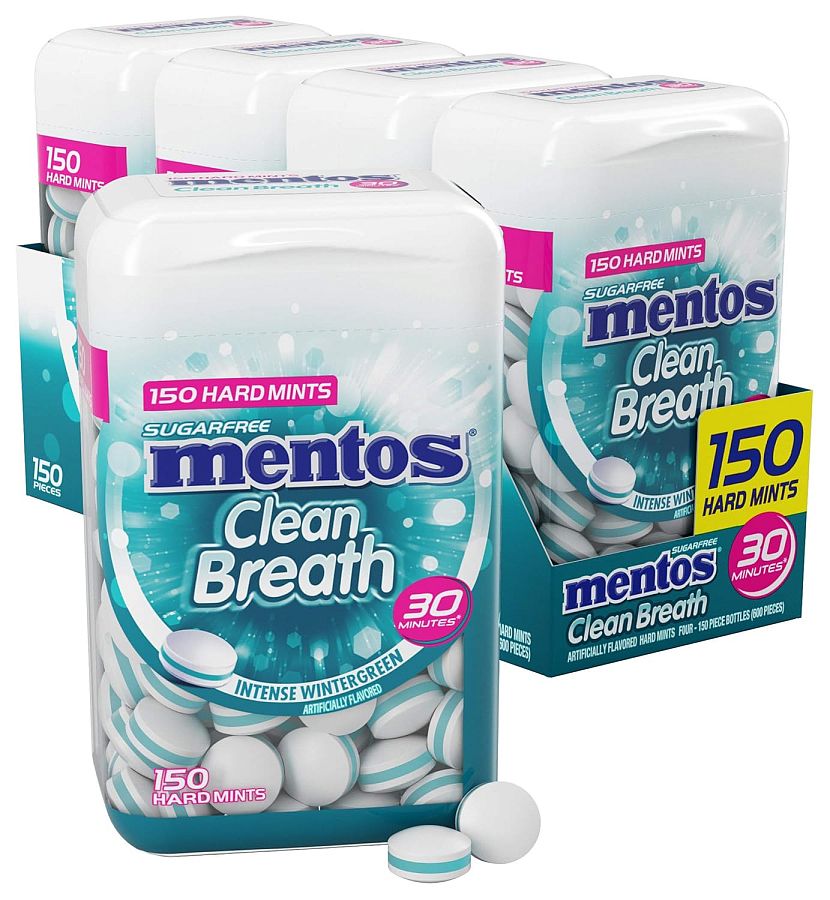 Mentos Clean Breath Hard Candy Intense Wintergreen 150ct 4 Pack