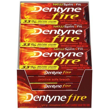 Dentyne Fire Spicy Cinnamon Sugar Free Gum 9 Count 16 Piece Package Tray