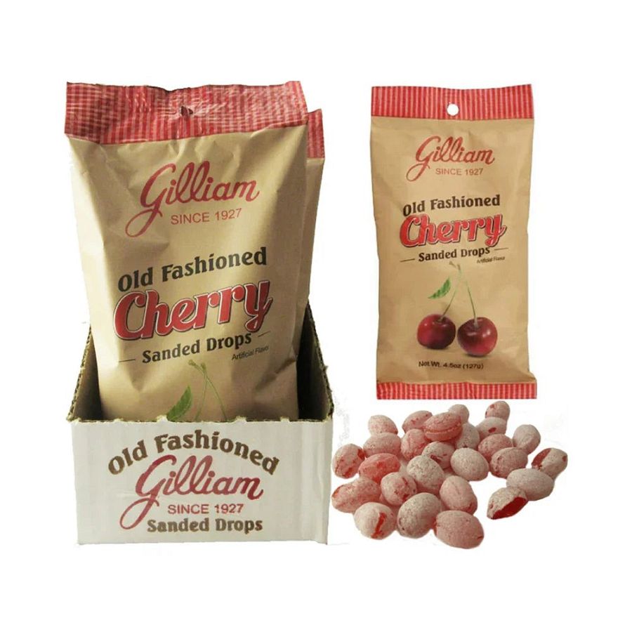 Gilliam Old Fashioned Sanded Hard Candy Drops CHERRY 4.5oz 12ct Tray