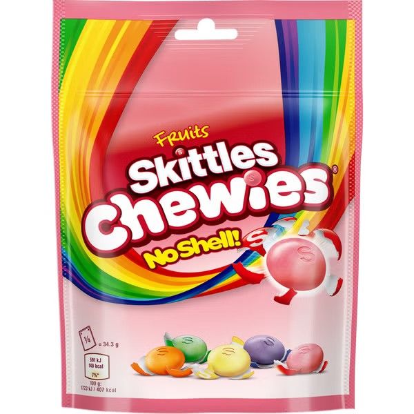 Skittles UK Import ChewiesFruit NO SHELL Candy 137g 16ct Tray