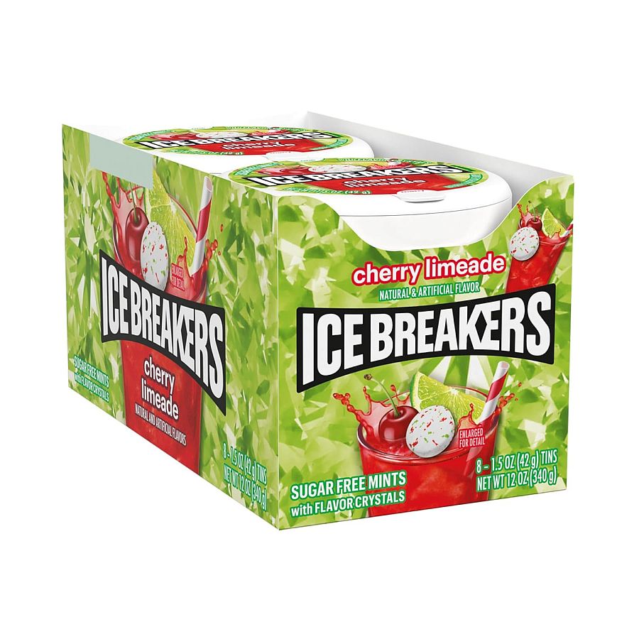 Ice Breakers Cherry Limeade Mints 8 Count 1.5 Ounce Tins Tray