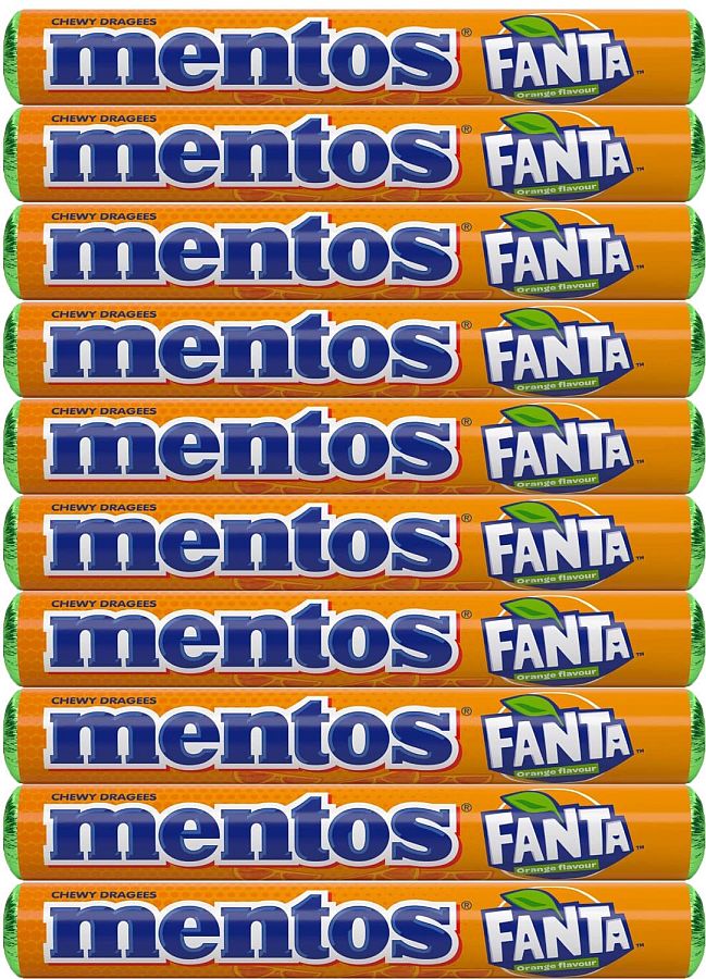 Mentos Orange Fanta Soda Fruit Chewy Candy Roll Import 16 ct Tray