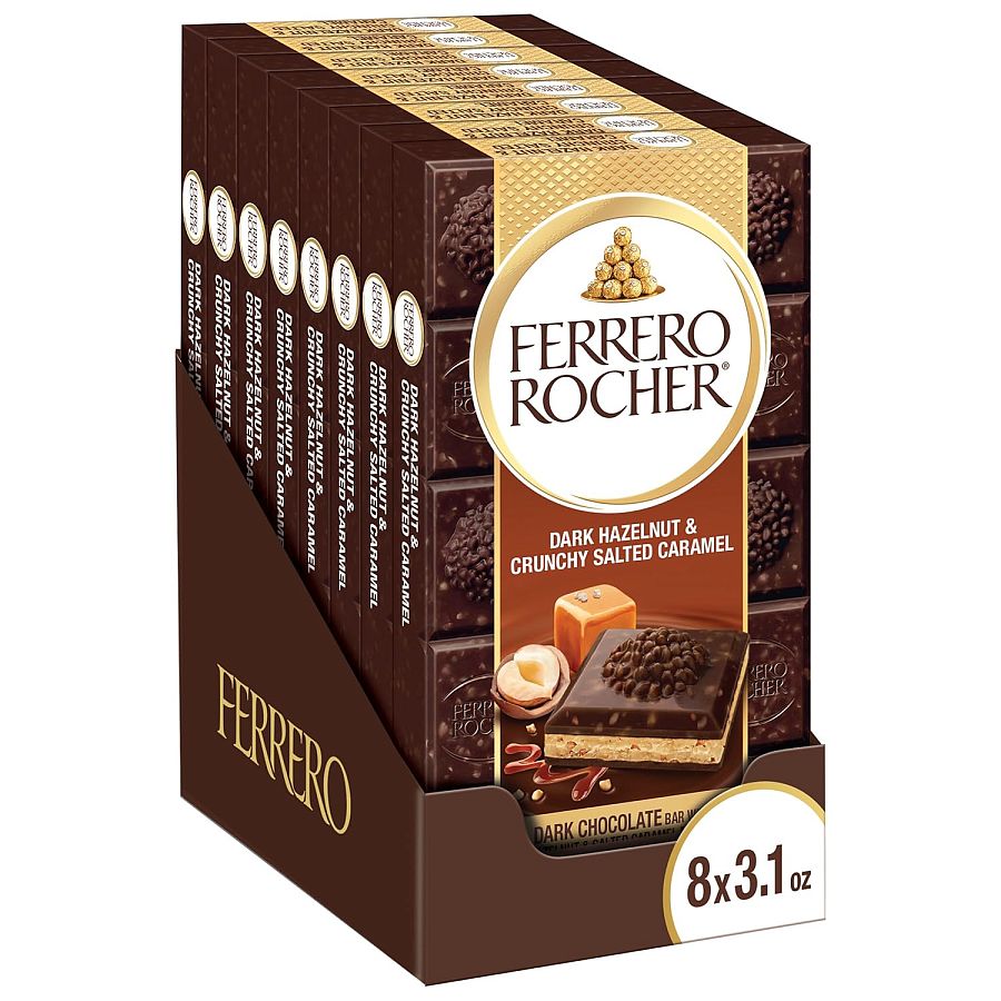 Ferrero Rocher Bar Dark Hazelnut Crunchy Salted Caramel 3.1oz 8ct