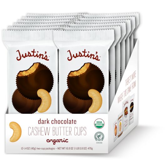 Justin's Cashew Butter Cups Dark Chocolate, 1.4 oz 12 ct