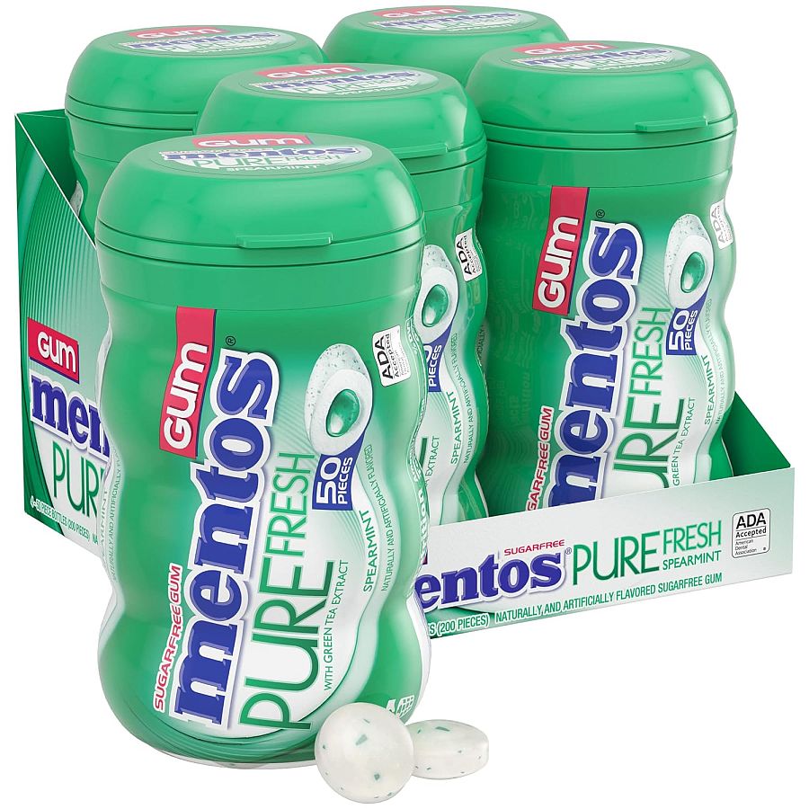 Mentos Gum Big Bottle Pure Fresh Spearmint 50ct 4 Pack