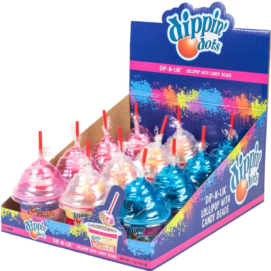 Dippin Dots Dip N Lik Lollipop with Candy Beads Cup 12 ct tray