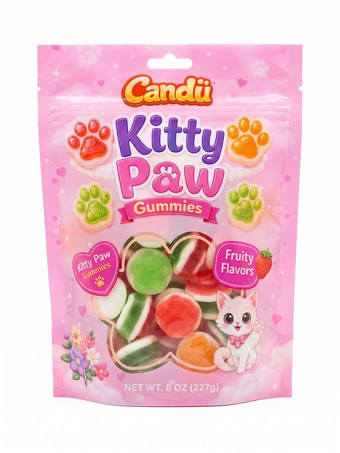 Candu Kitty Paw Fruit Gummy Candy 8oz 12 Pack