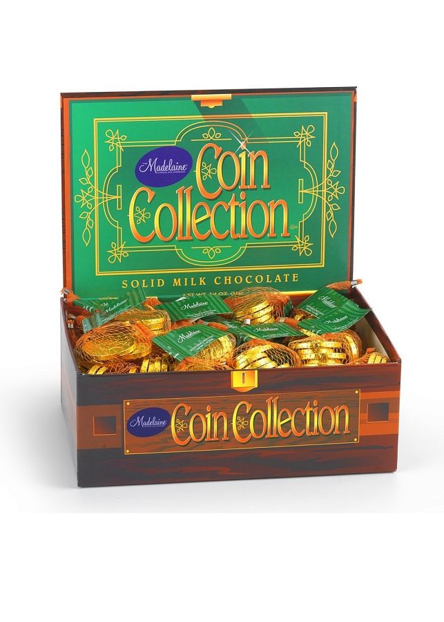 Madelaine Solid Chocolate Gold Coin Mesh Bag Gift Box 1oz 48ct