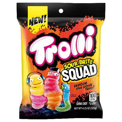 Trolli Sour Brite Squad Gummy Worm Trio 4.25 oz Peg Bag