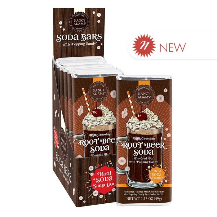 Nancy Adams Milk Chocolate Root Beer Popping Candy Bar 1.75oz 12ct