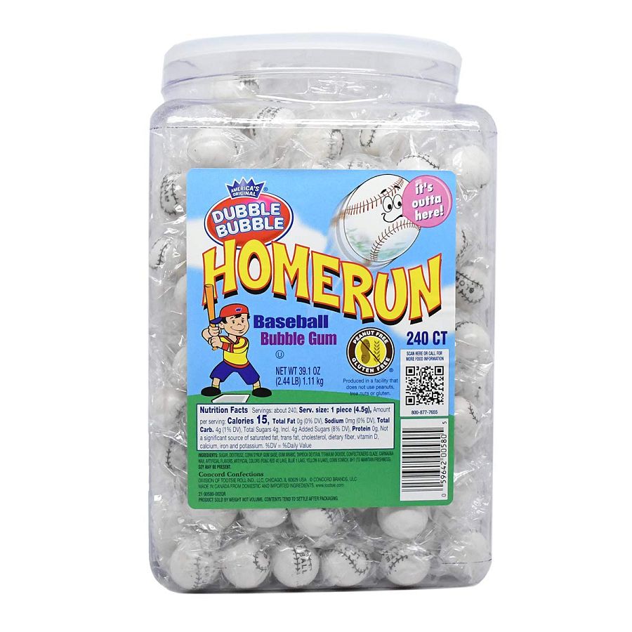 Dubble Bubble Home Run Baseball Bubble Gum Gumballs 240 ct