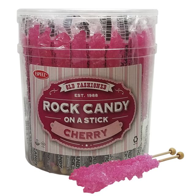 Espeez Pink Cherry Rock Candy On a Stick Jar 36 ct 6.5 "