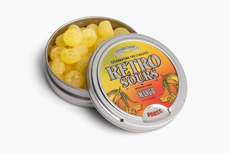 Retro Sours Mango 8 Ct 60 Gram Tins Tray