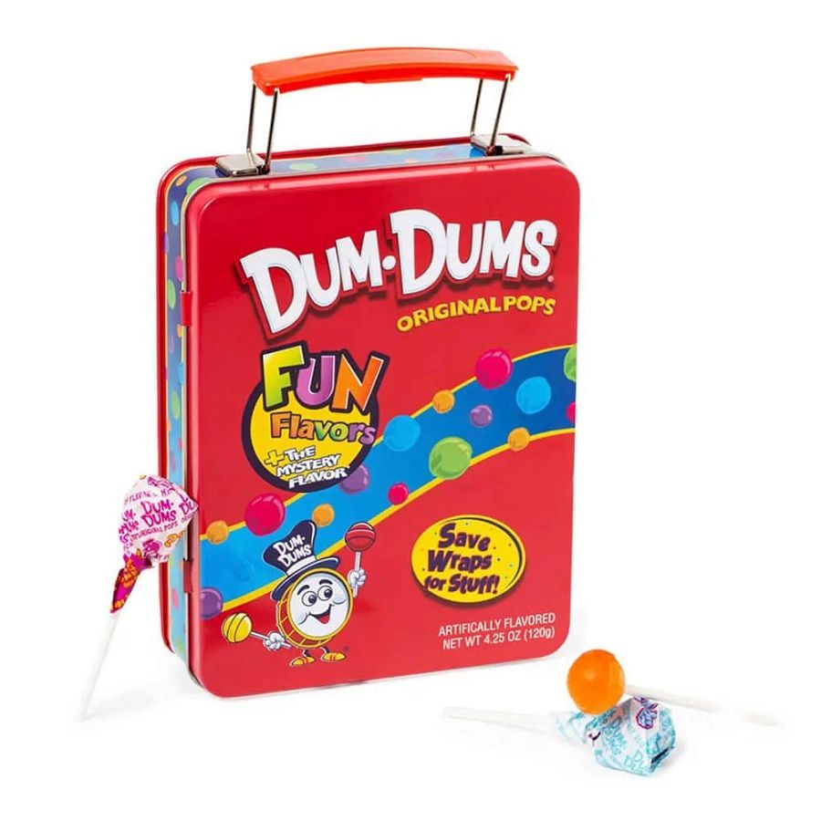 Dum Dum Lollipops  Mega Lunch Box Tin Filled Candy 3.85 oz