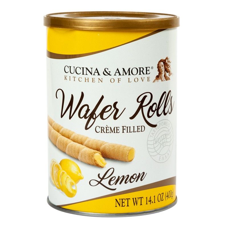 Cucina & Amore Creme Filled Wafer Roll Tins LEMON 14.1 oz 6 ct