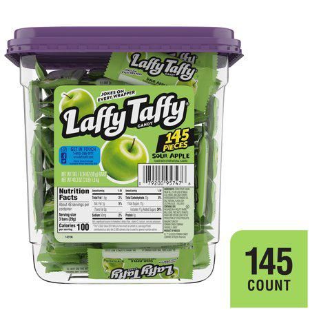 Laffy Taffy Sour Apple Candy Tub 145 Pieces 0.34 ounce