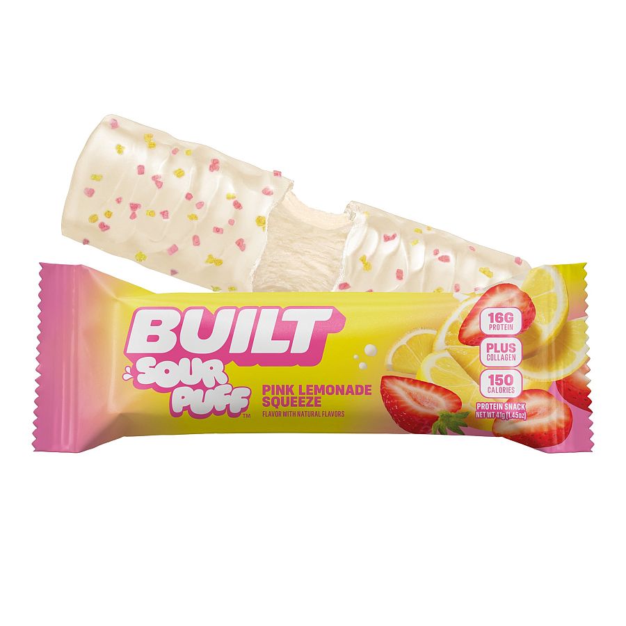 BUILT Sour Puff Protein Bar Pink Lemonade Squeeze 1.45 oz 12 ct