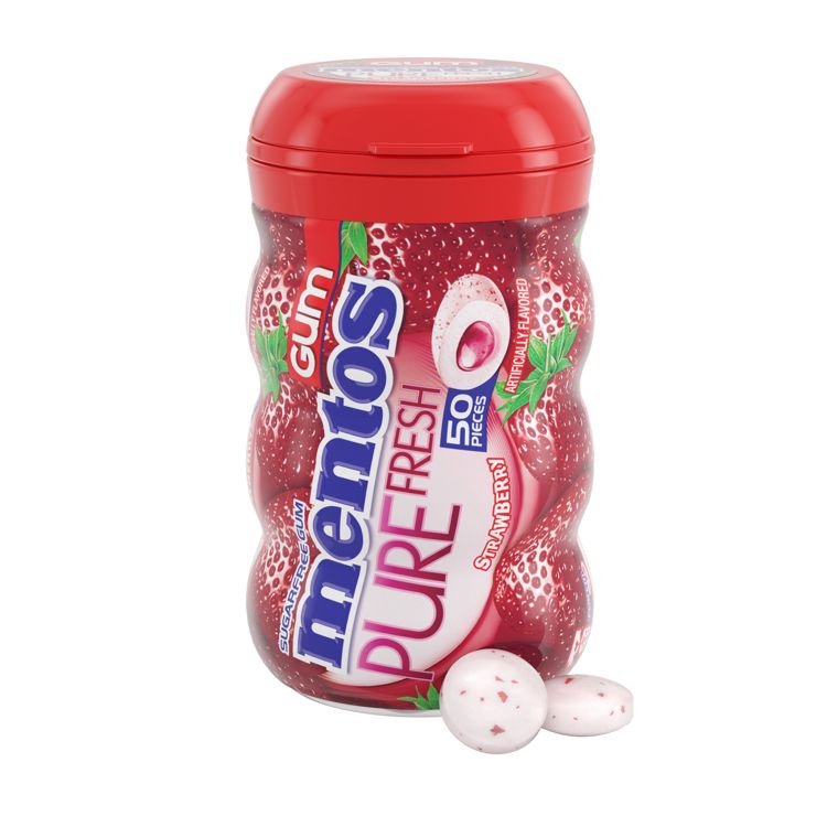 Mentos Gum Big Bottle Pure Fresh Strawberry 50ct 4 Pack