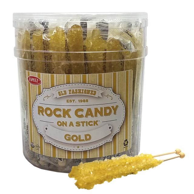 Espeez Gold Rock Candy On a Stick Jar 36 ct 6.5 "